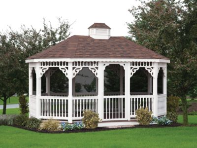 12' x 16' Vinyl Oval, Wavy Fascia, Victorian Braces, Colonial Rails, Asphalt Shingles