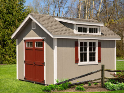 10' x 14' Gable Shed with Dormer - Fox Hollow Grey Shingles