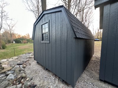 8x12 Mini Barn shown in Iron Grey Paint, Charcoal Shingles