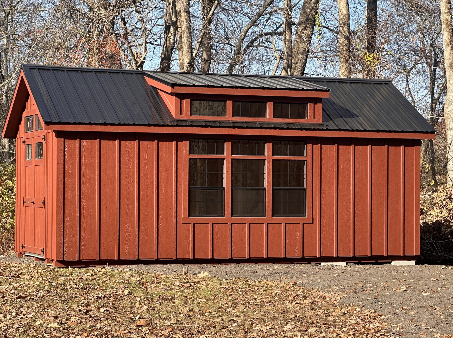 10x20 Gable Shed - Board & Batten shown in Country Lane Red